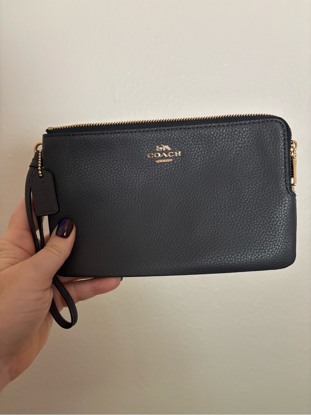 Coach Pebbled Leather Wristlet Clutch in Black with Gold Hardware